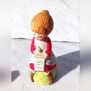 Vintage Jasco Porcelain Bell Merri Bells 1978 Fine Bisque Girl Writing Figurine